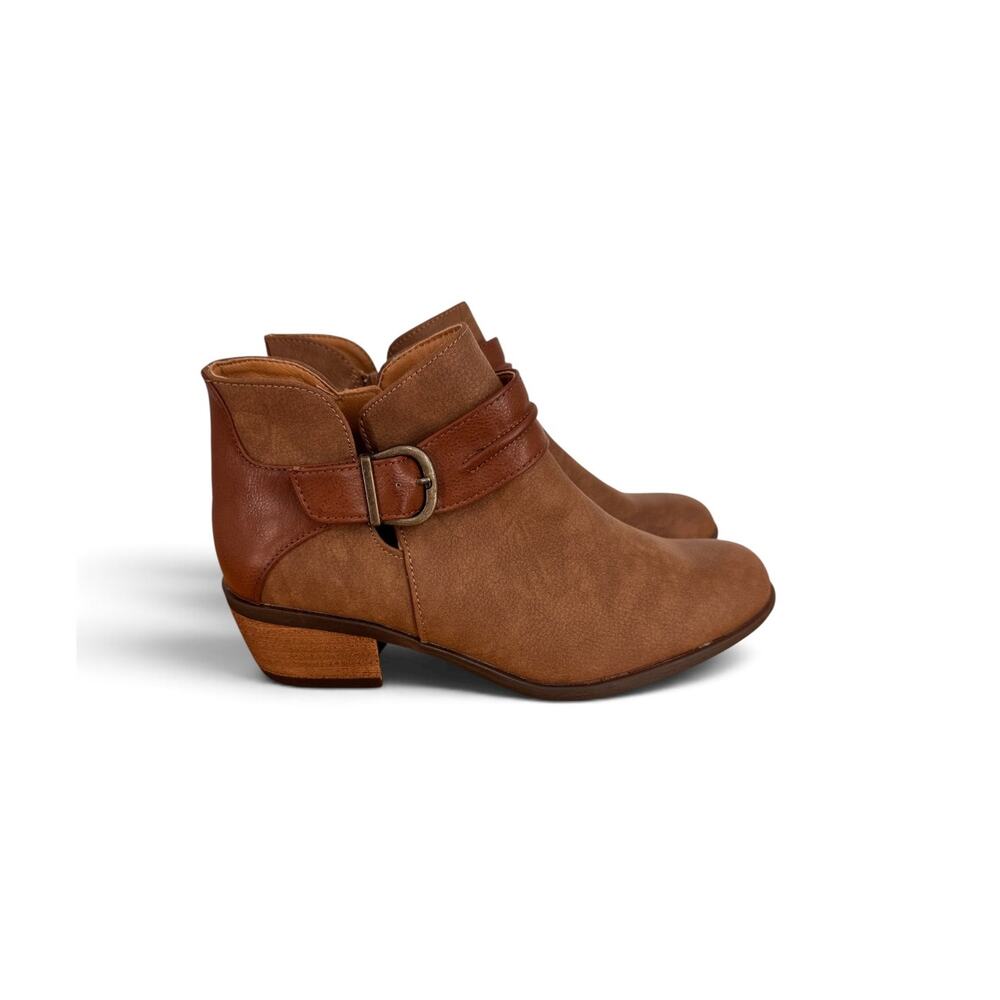 B.O.C by Born boots women's 7 ankle side zip western buckle vegan leather brown